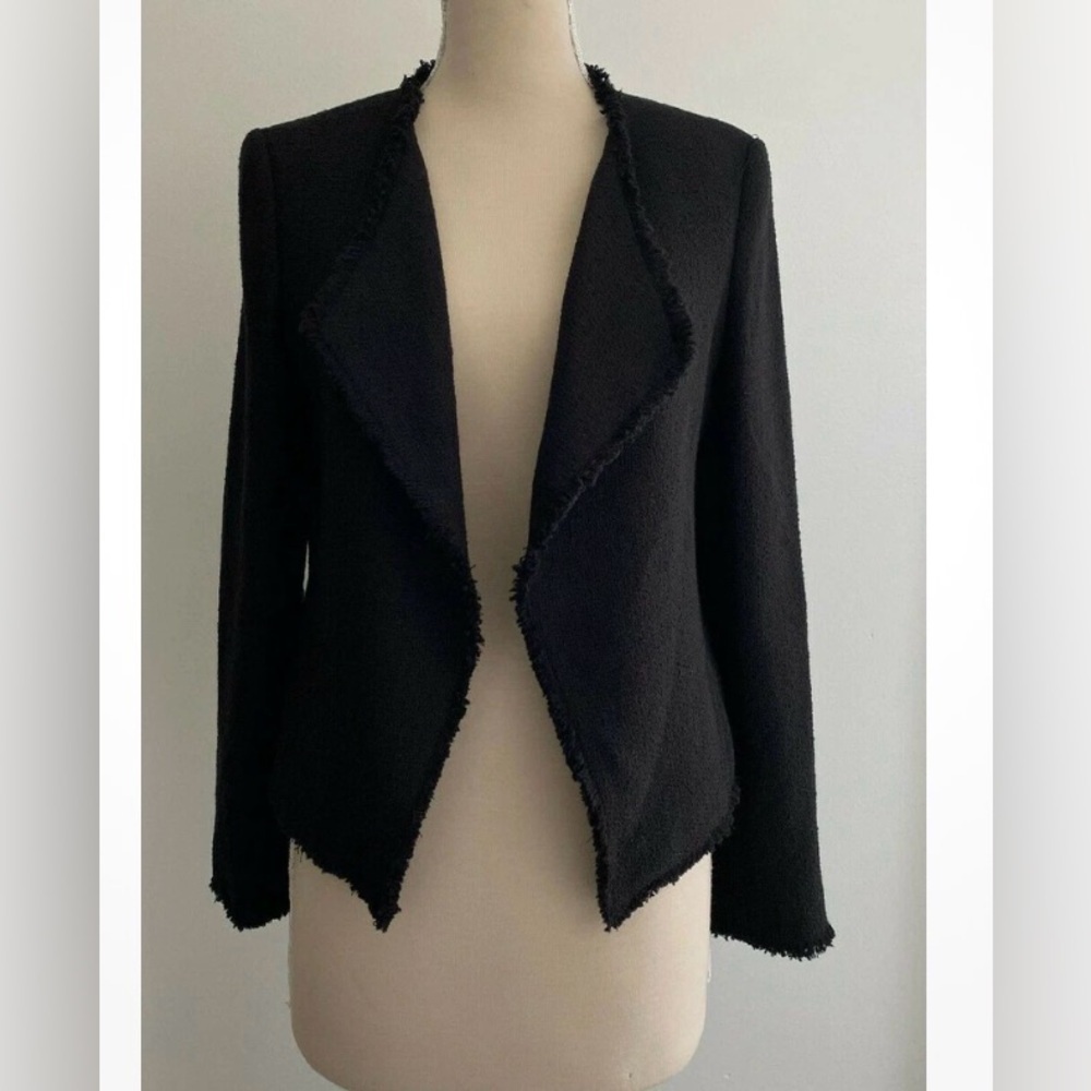LOFT Open Front Raw Fringed Trim Blazer